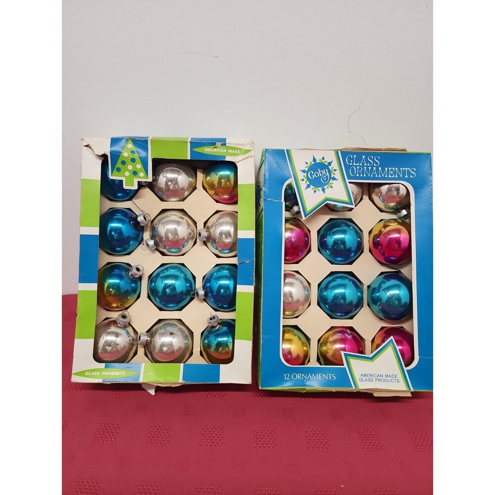 VTG 1960sCoby Glass Ball Xmas Ornaments 2 Box Assorted Colors 2.25" Original Box